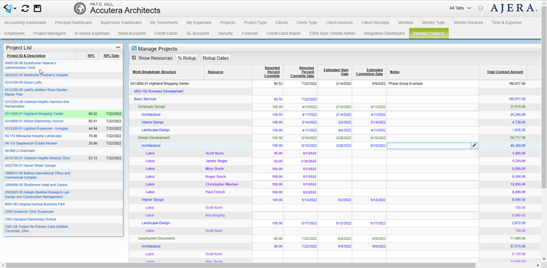 project task widget deltek ajera